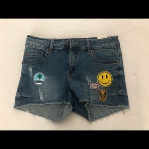 Denim Jean Shorts with Embroidered Patches
